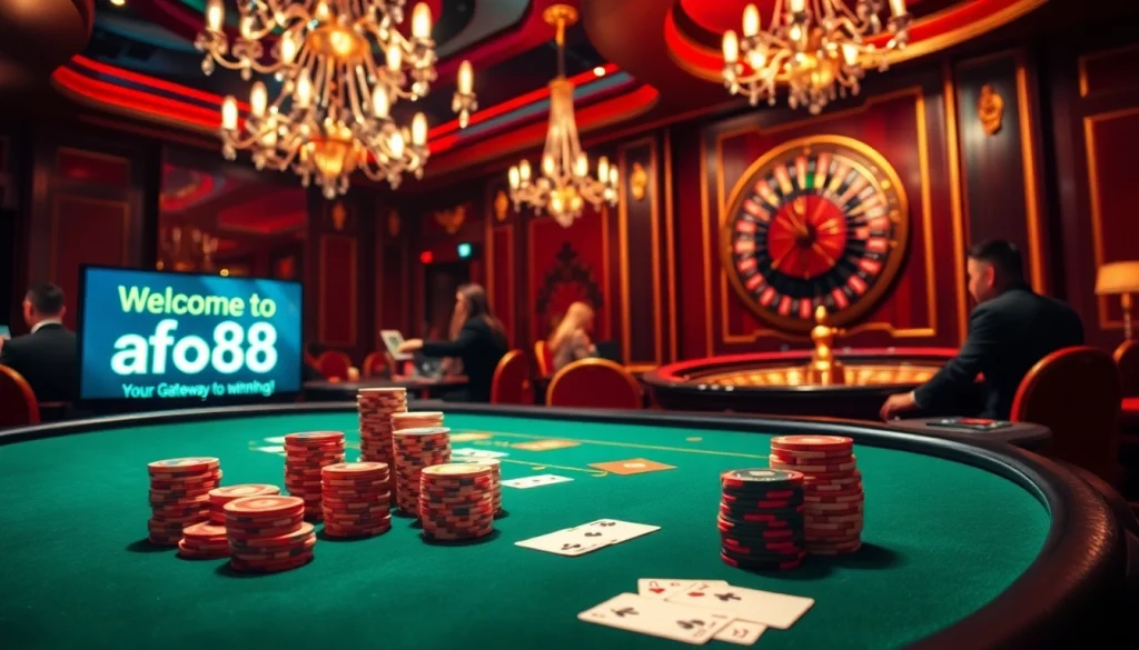 Play poker and win at https://af88.mba/ with vibrant casino vibes featuring colorful chips and cards.